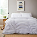 OLIVIA ROCCO Ruched White Microfibre Duvet Cover Set With Pillowcases Ruffle Bedding For Modern Bedrooms Soft Easy Care
