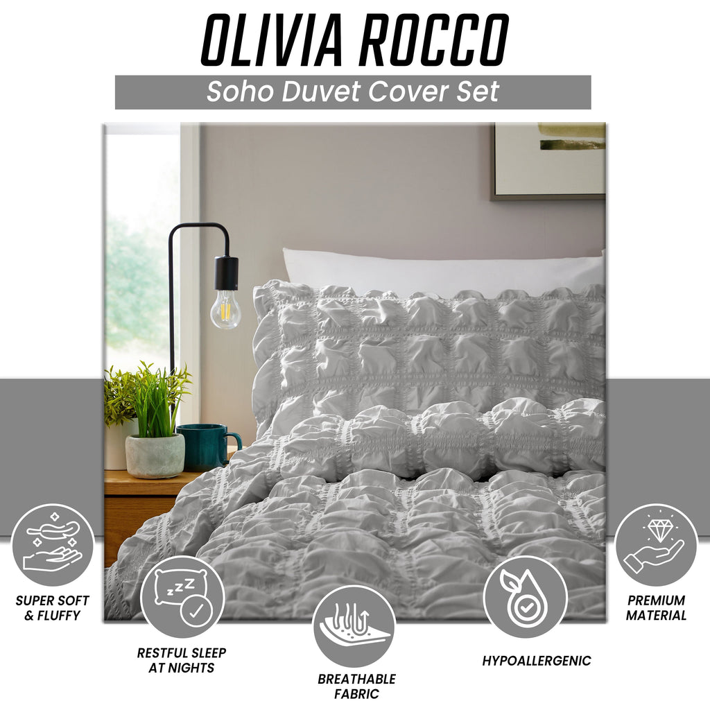 OLIVIA ROCCO Soho Grey Microfibre Duvet Cover Set With Pillowcases Quilted Super Soft Easy Care Bedding Bed Linen Set Machine Washable