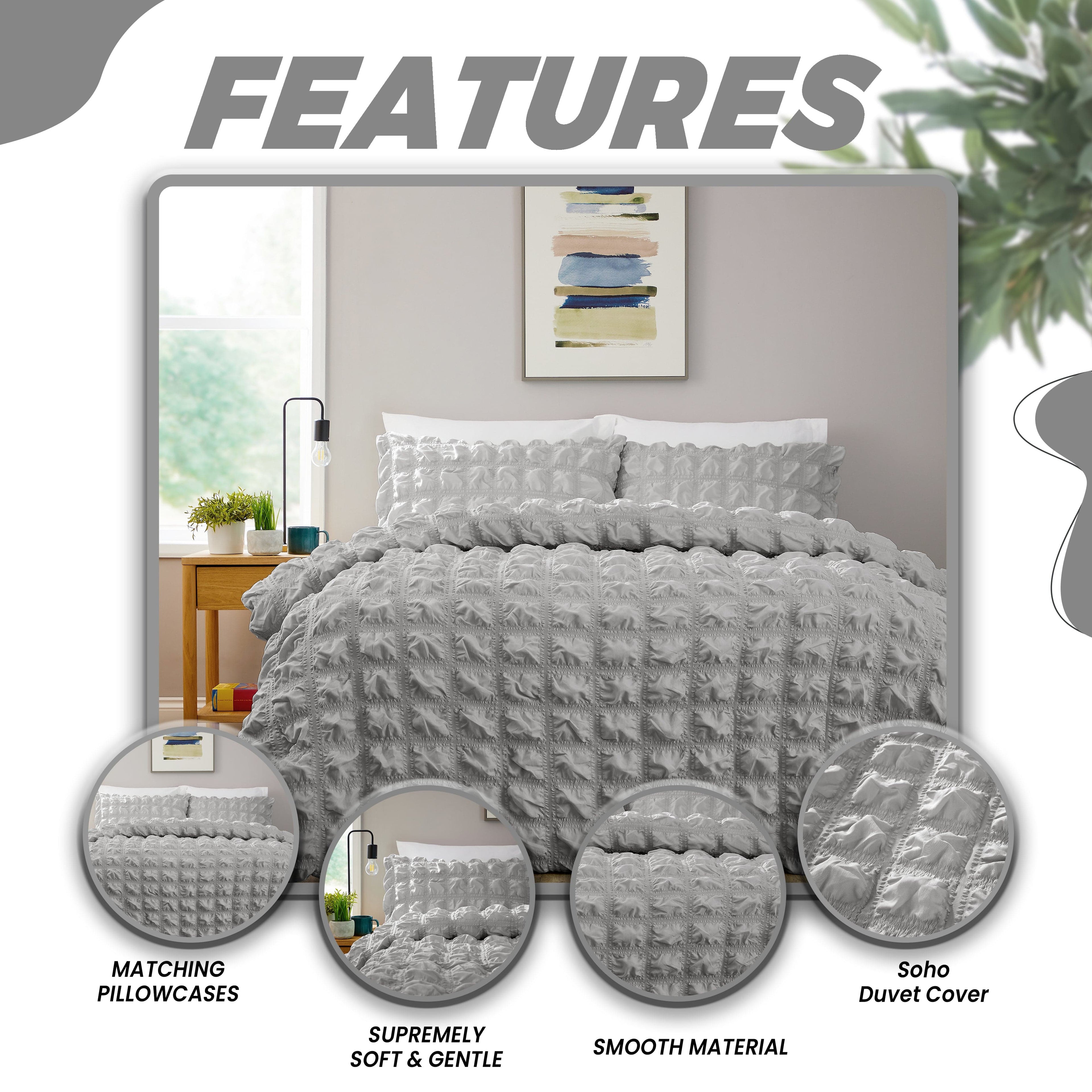 OLIVIA ROCCO Soho Grey Microfibre Duvet Cover Set With Pillowcases Quilted Super Soft Easy Care Bedding Bed Linen Set Machine Washable
