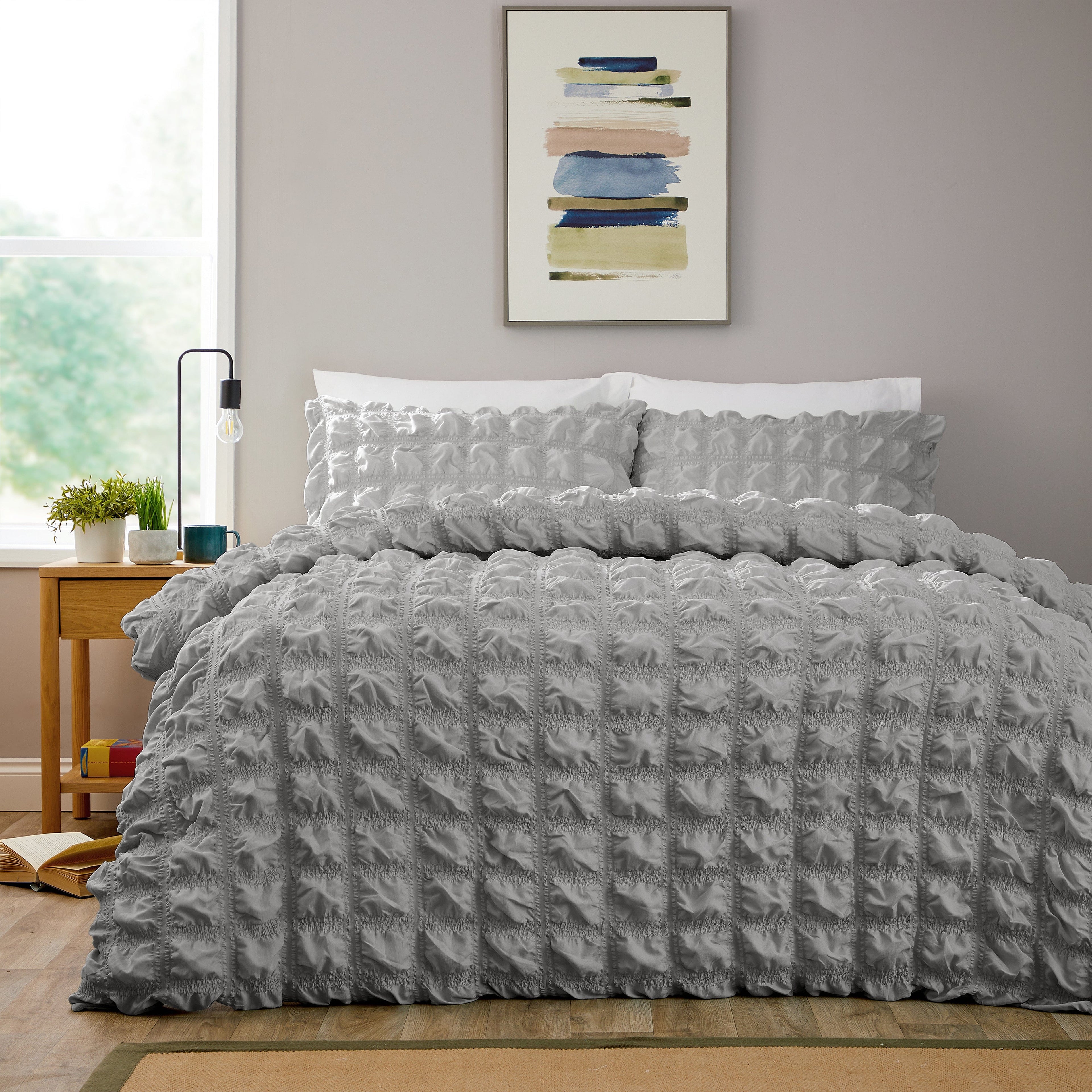 OLIVIA ROCCO Soho Grey Microfibre Duvet Cover Set With Pillowcases Quilted Super Soft Easy Care Bedding Bed Linen Set Machine Washable
