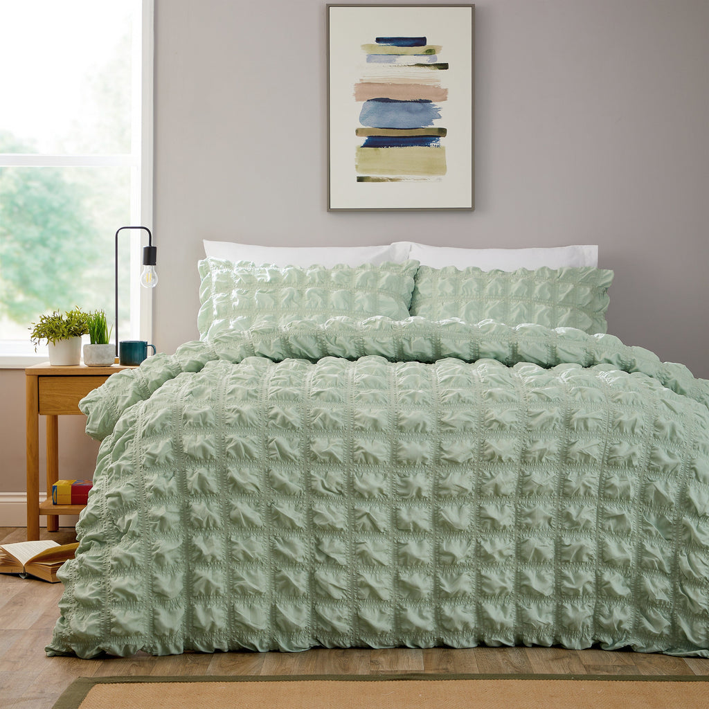 OLIVIA ROCCO Soho Sage Green Microfibre Duvet Cover Set With Pillowcases Quilted Easy Care Bedding Machine Washable
