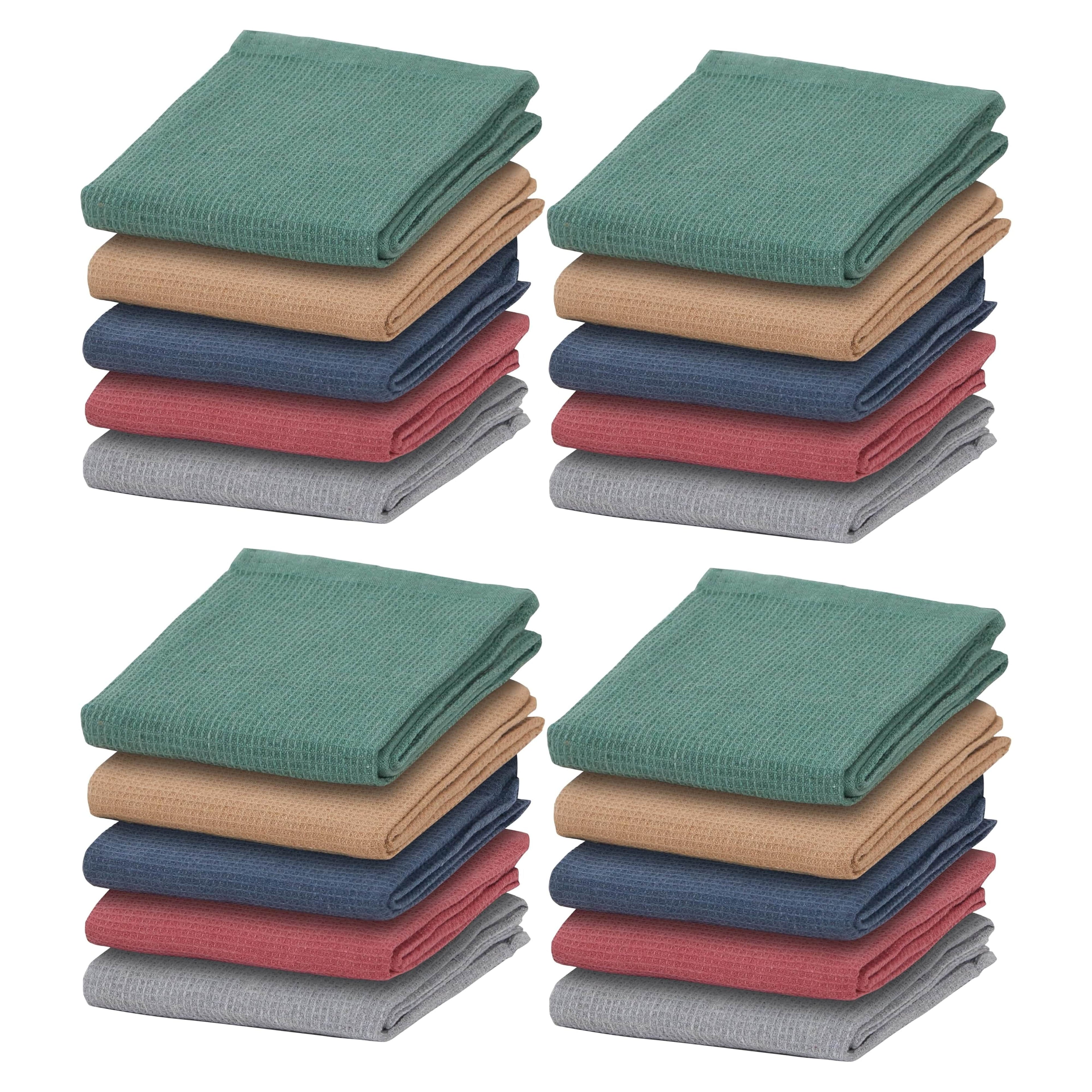 OLIVIA ROCCO 20 Pack Tea Towel Set Waffle Weave 100 Percent Cotton Absorbent Durable Kitchen Towels Assorted Colors Bar Catering
