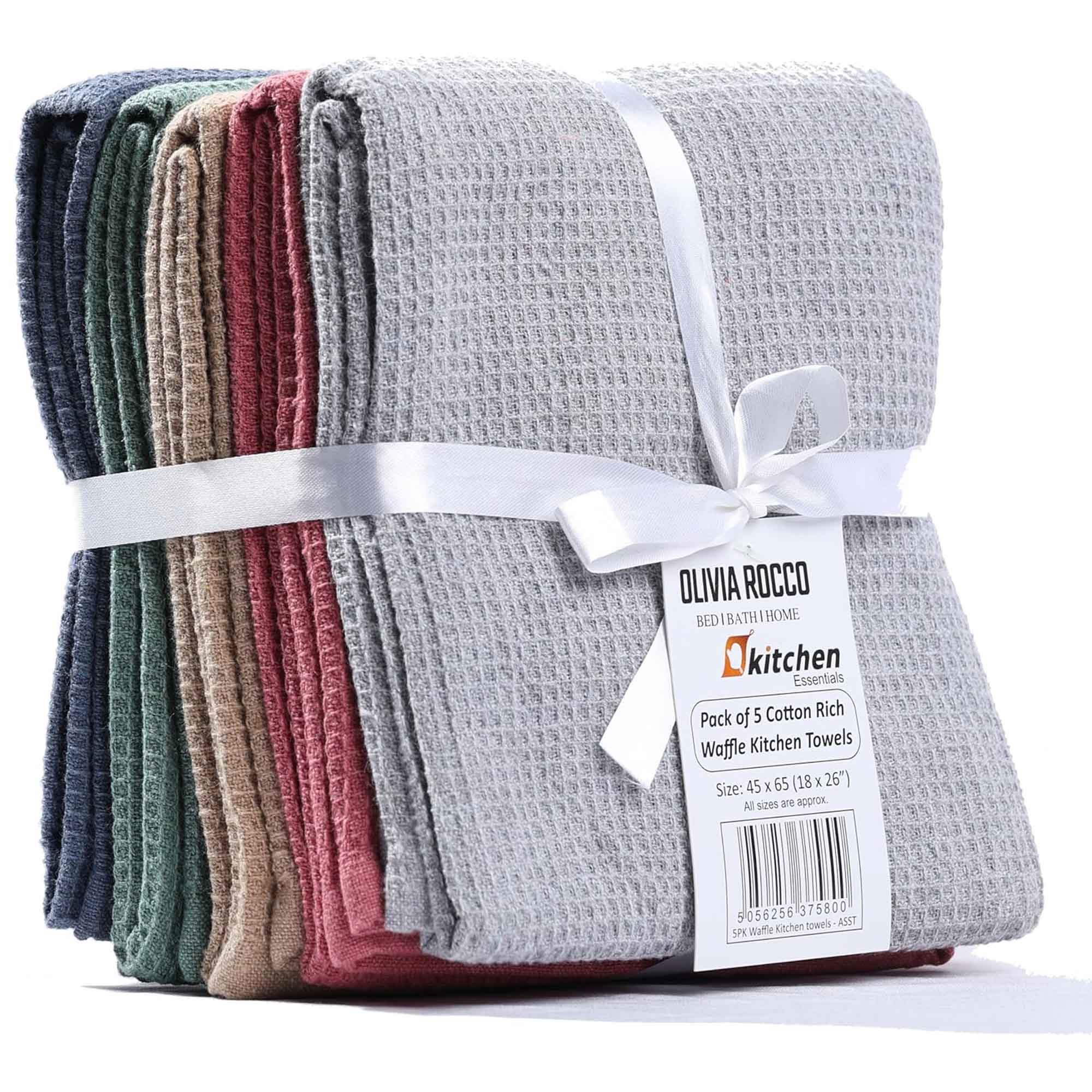 OLIVIA ROCCO 20 Pack Tea Towel Set Waffle Weave 100 Percent Cotton Absorbent Durable Kitchen Towels Assorted Colors Bar Catering