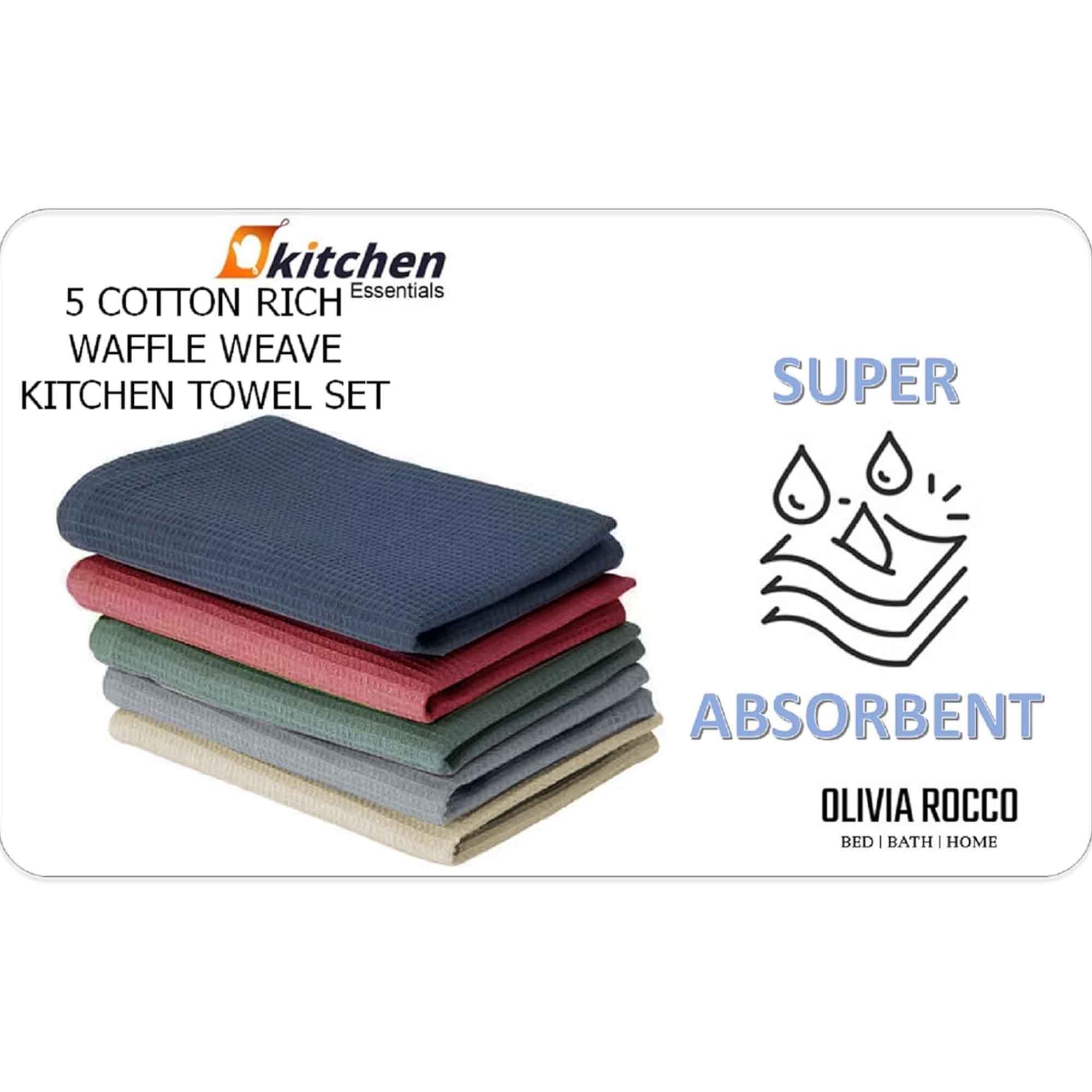 OLIVIA ROCCO 20 Pack Tea Towel Set Waffle Weave 100 Percent Cotton Absorbent Durable Kitchen Towels Assorted Colors Bar Catering